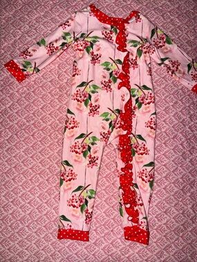 Pink Floral Ruffle-Front Kids Pajamas